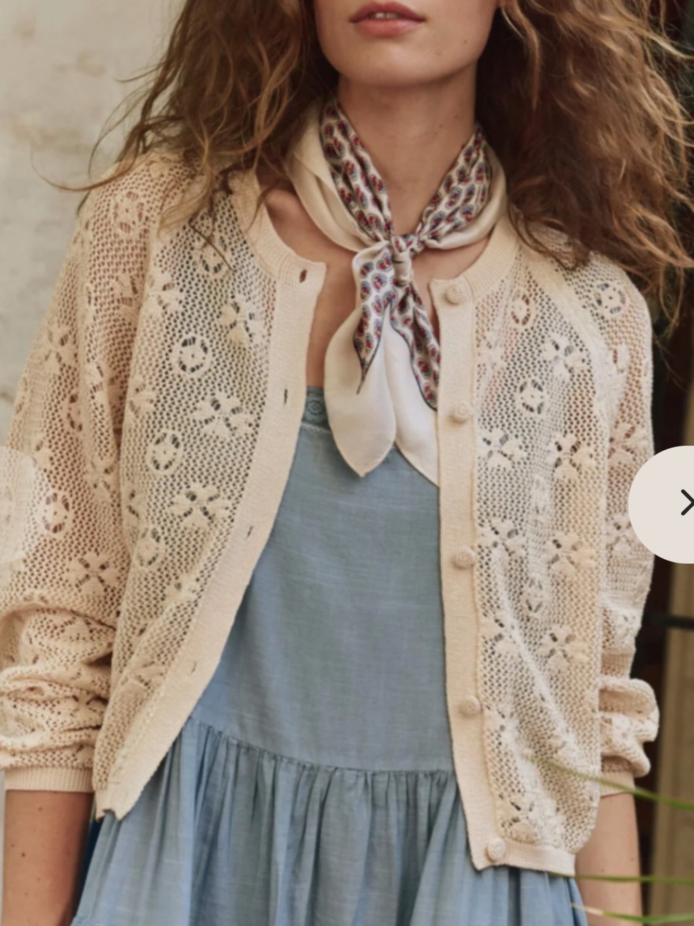 THE GREAT. The Crochet Cardigan in Cream